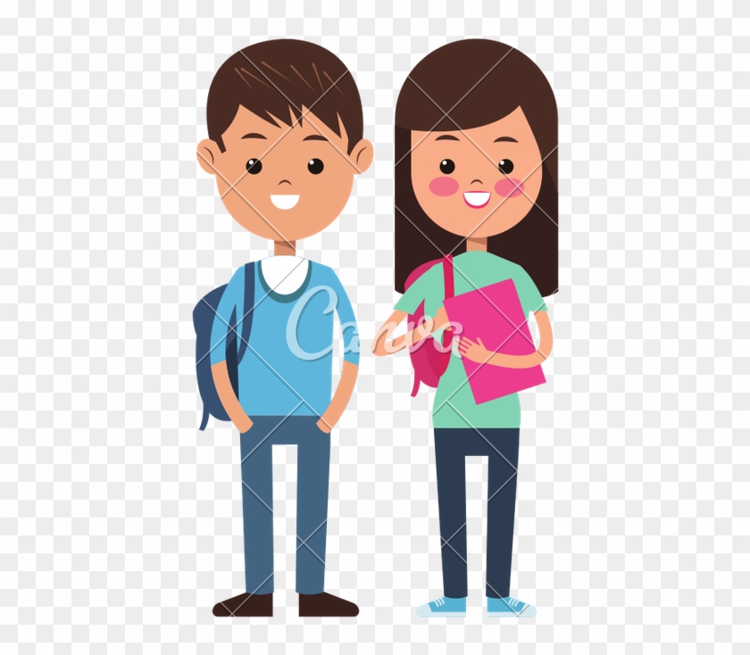 Back To School Pair Students Kids Smiling - Cartoon Student Icon #1347677