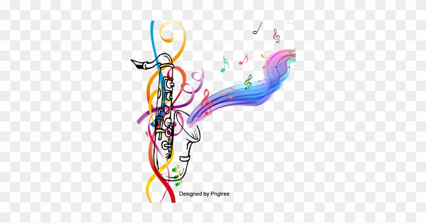 Saxophone With Musical Notes Background Color Vector - Music #1347694