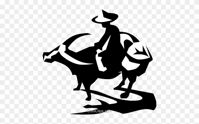 Farmer And Water Buffalo Royalty Free Vector Clip Art - Bull #1347911