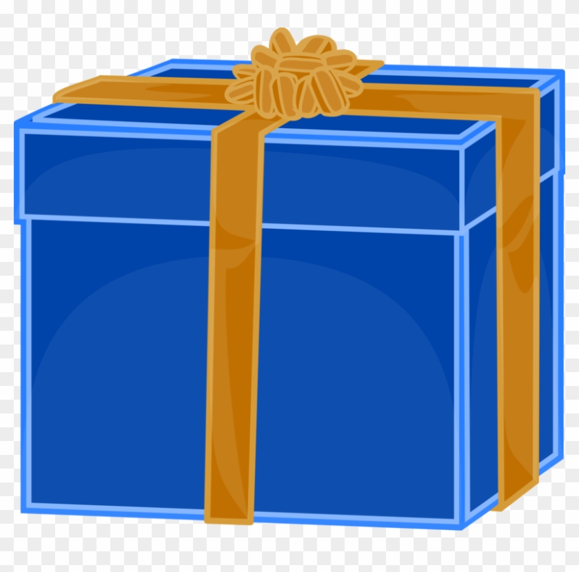 Free Vector Blue Gift With Golden Ribbon Clip Art - Gift Box Clip Art #1348081