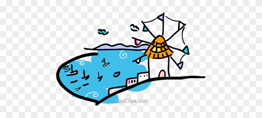Windmill By A Lake With Sailboats Royalty Free Vector - Illustration #1349069