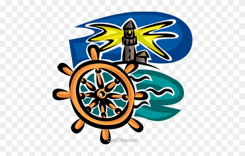 Lighthouse And Captain's Wheel Royalty Free Vector - Lighthouse And Captain's Wheel Royalty Free Vector #1350087