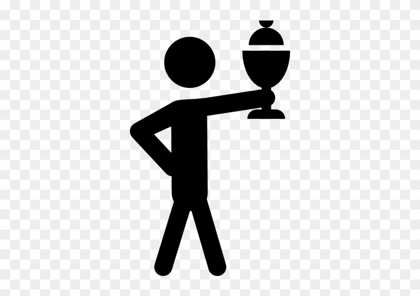 Standing Man Holding Sportive Trophy Cup Free Icon - Guy Holding Trophy Png #1350402
