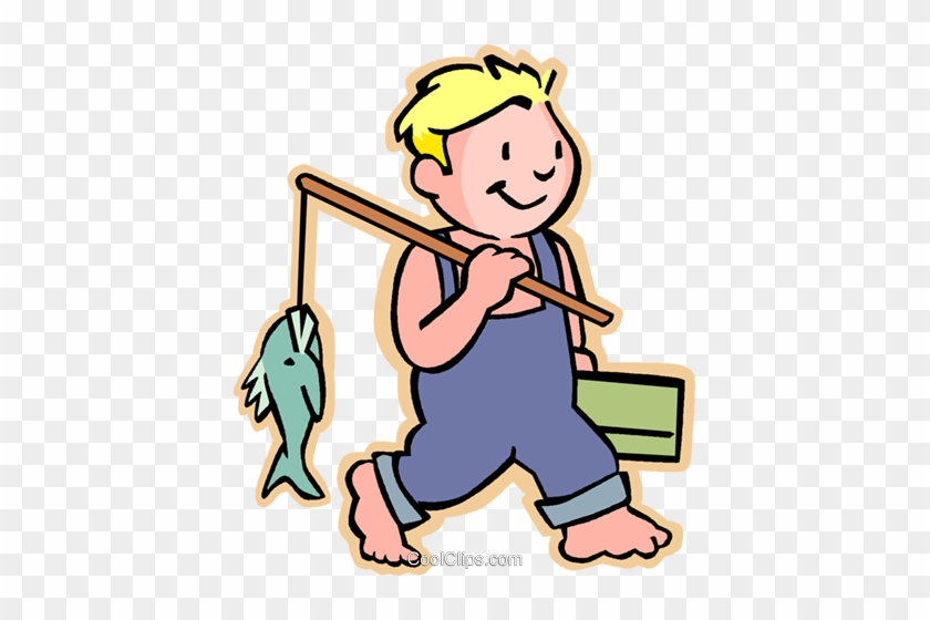 Little Boy With His Fishing Pole Royalty Free Vector - Fish With Boy #1350443