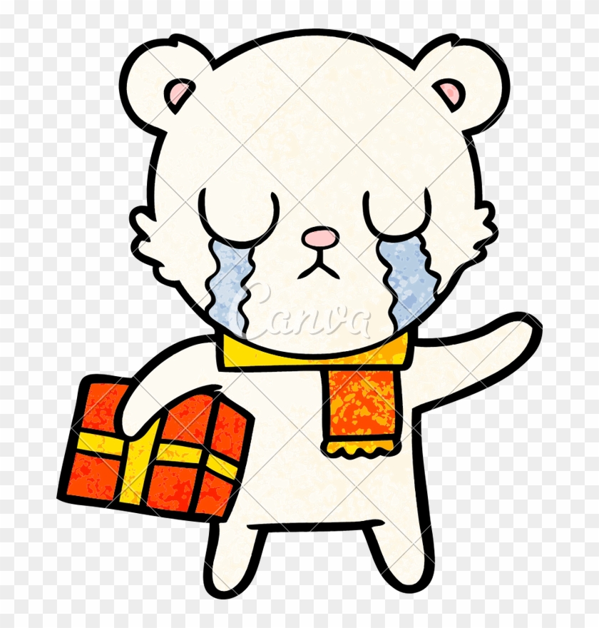 Crying Polar Bear Cartoon With Christmas Gift - Dibujo De Feliz Navidad #1350661
