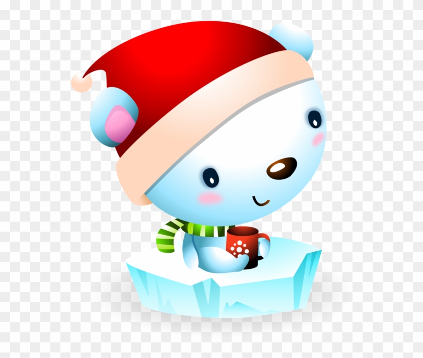 Baby Polar Bear On A Ice Floe With Santa Hat - Cartoon #1350665