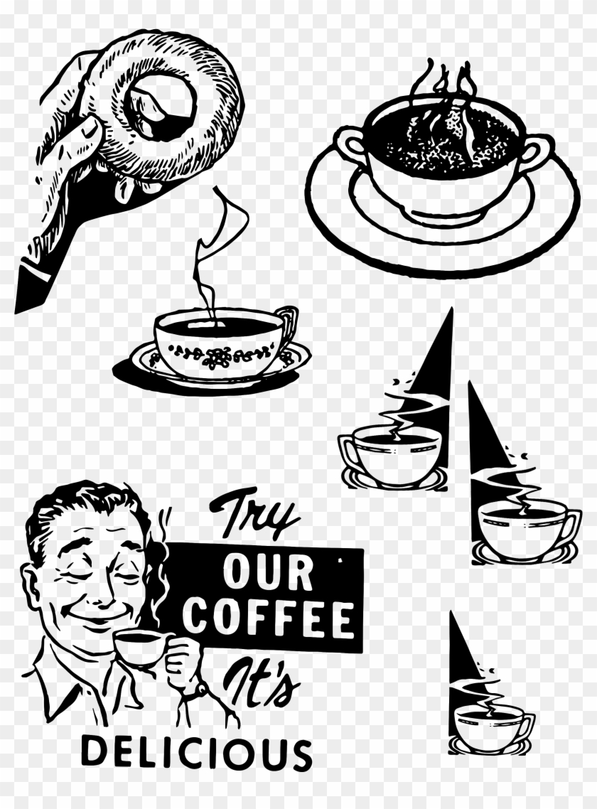 4532 Coffee Donut Free Vintage Clip Art - Try Our Coffee - It's Delicious Mug #1351295