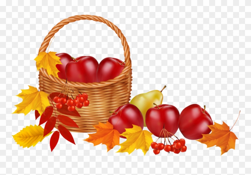 Basket With Fruits And Autumn Leaves Fall Clipart - Autumn Clip Art Png #1351461