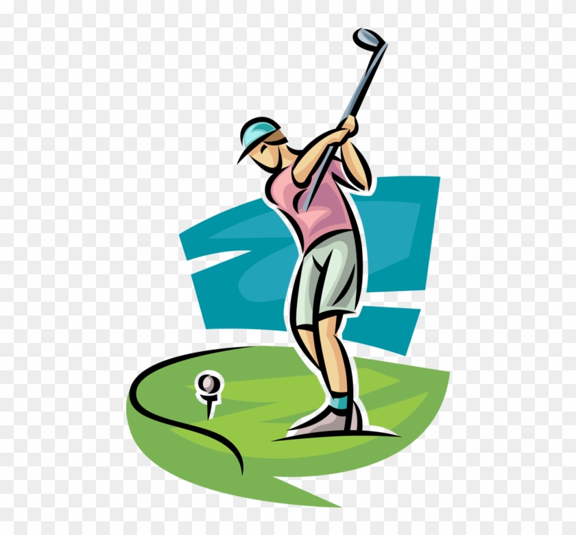 Golfer Swings Club Vector Image Illustration Of - Illustration #1351466