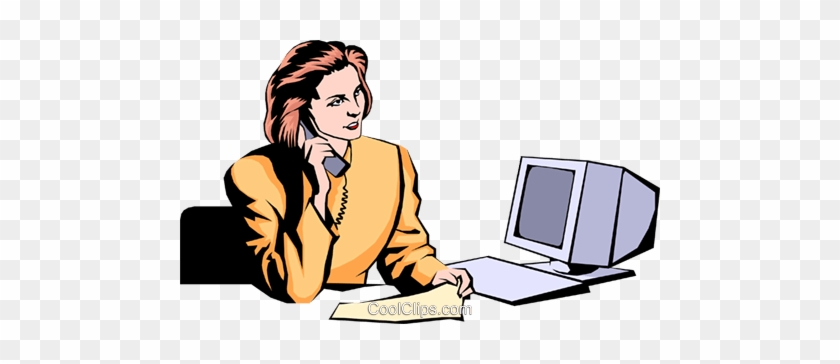 Woman On Phone Royalty Free Vector Clip Art Illustration - Office Building Clip Art #1352024