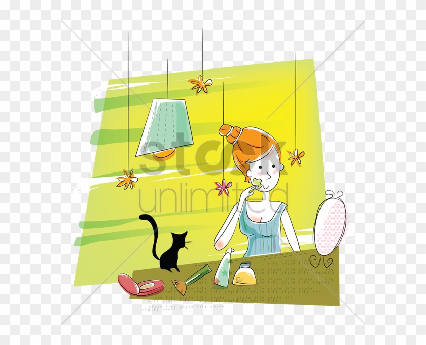 Girl Applying Makeup V矢量图形 - Cartoon #1353251