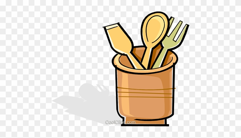 Wooden Utensils In A Crock Pot Royalty Free Vector - Colher De Pau Vetor Png #1353588