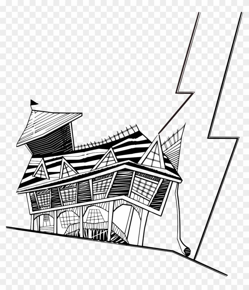 Drawing Line Art House Architecture Building - Crooked House Drawing #1353605
