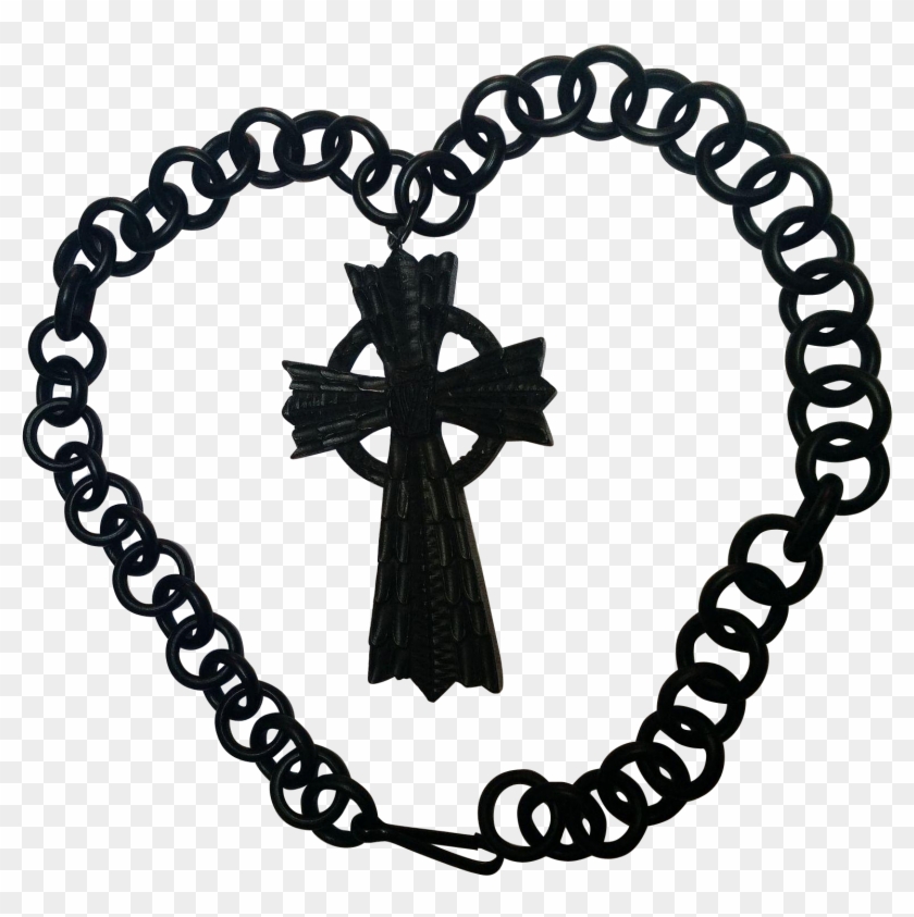 Victorian Mourning Jewelry Necklace Large Bog Oak Celtic - Logo Swallow #1353801