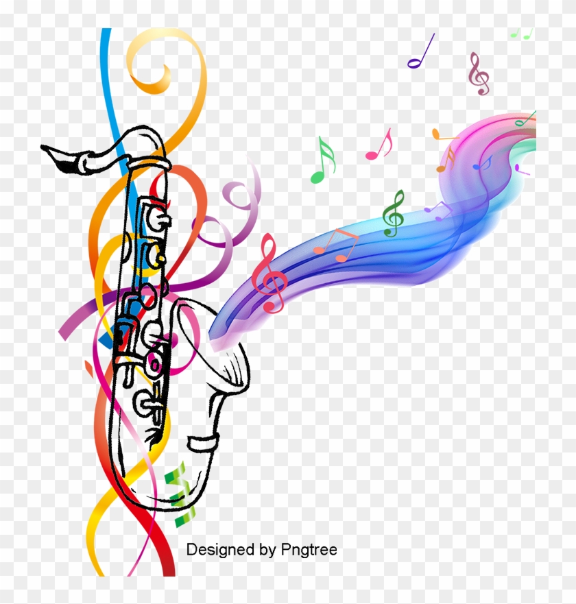 Saxophone With Musical Notes Background Color Vector - Music - Free  Transparent PNG Clipart Images Download