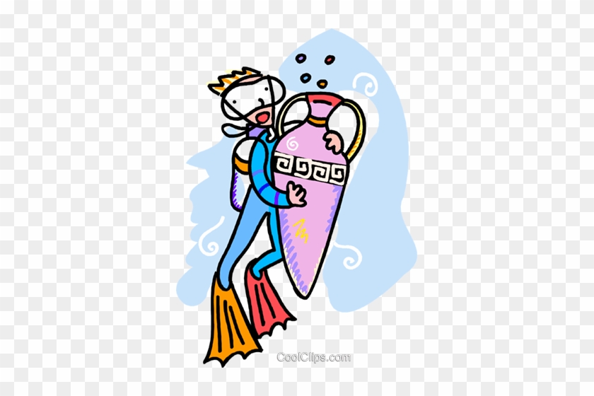 Scuba Diver With Treasure Royalty Free Vector Clip - Illustration #1355509