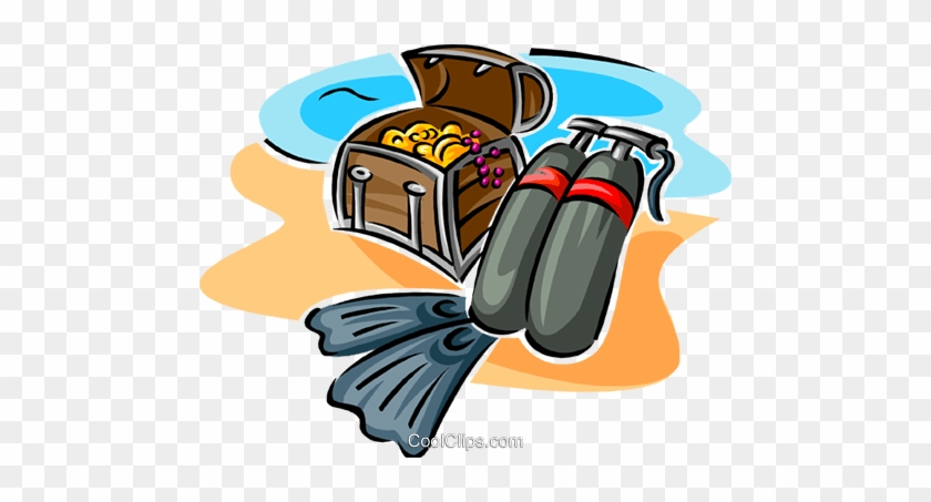 Scuba Equipment And Treasure Chest Royalty Free Vector - Clip Art #1355518