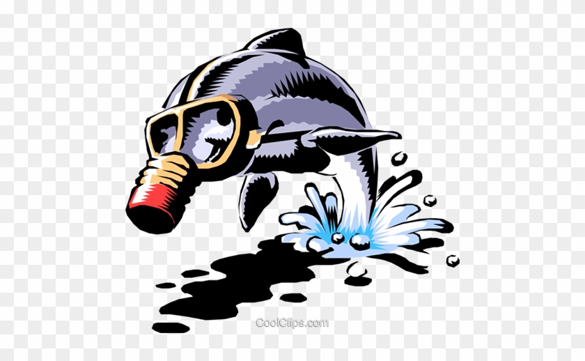 Dolphin With Gas Mask Royalty Free Vector Clip Art - Oil Spill Cartoon #1355640
