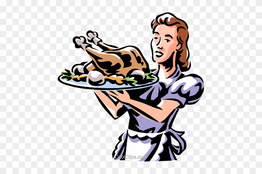Woman Serving A Roast Chicken Or Turkey Royalty Free - Woman Serving A Roast Chicken Or Turkey Royalty Free #1357455