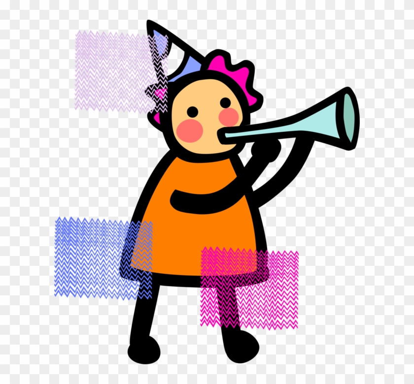 Vector Illustration Of Young Girl Party Goer Blows - Vector Illustration Of Young Girl Party Goer Blows #1357932