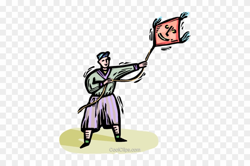 Boy Flying A Kite Royalty Free Vector Clip Art Illustration - Cartoon #1358364