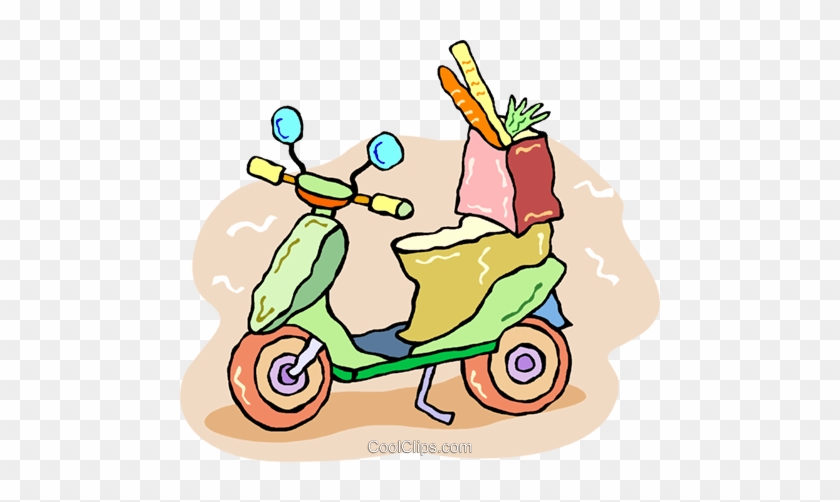 Motor Scooter With A Bag Of Groceries Royalty Free - Bread #1359008