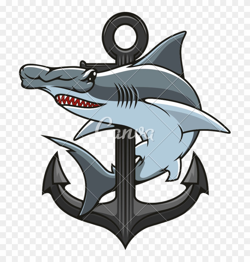 Hammerhead Shark And Anchor Heraldic Icon - Hammerhead Shark And Anchor #1359223