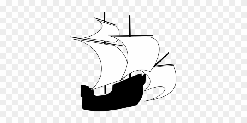 Drawing Sailing Ship Boat - Ship Sails Clipart Black And White #1359254