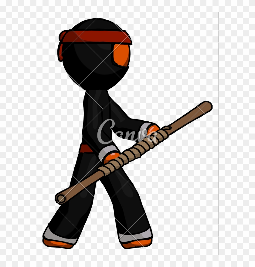 Orange Ninja Warrior Man Holding Bo Staff In Sideways - Stock Photography #1359293