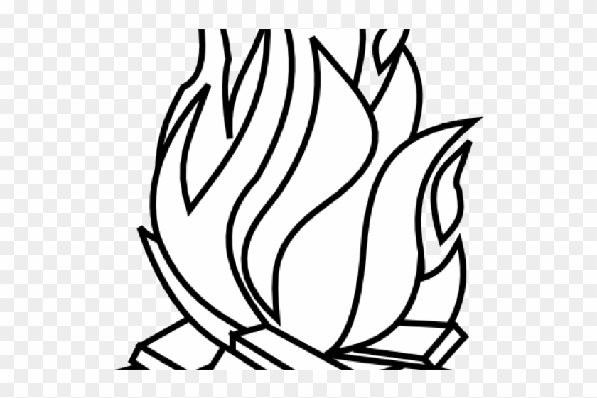 Drawn Camp Fire Wood Fire - Fire Flames Clipart Black And White #1360147