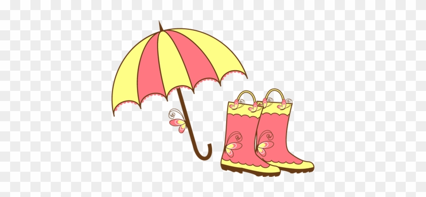 Girlie Umbrella And Galoshes For Spring - Umbrella And Boots Clipart #1361033