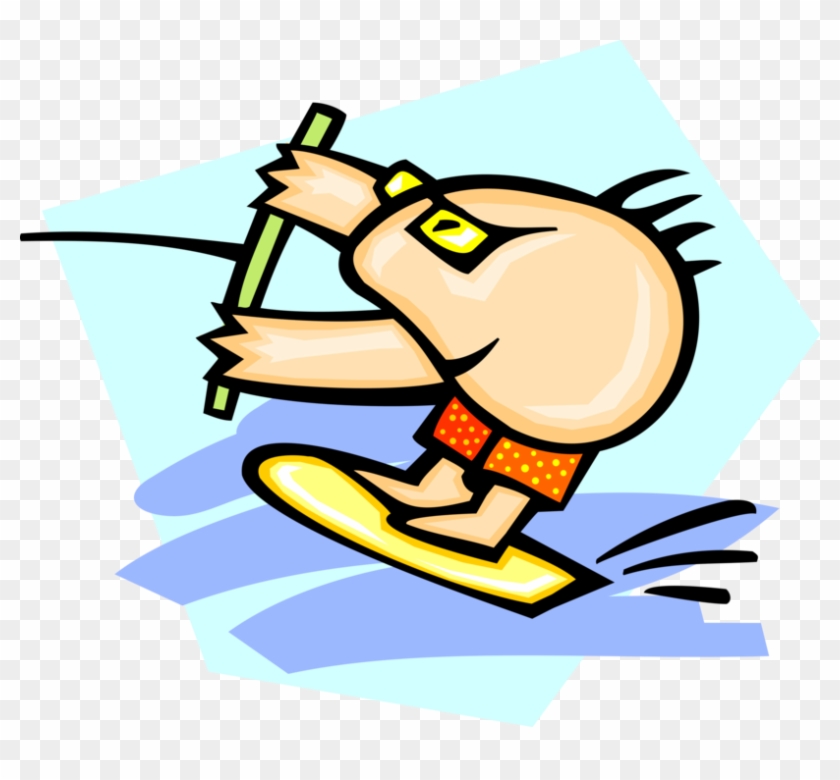 Vector Illustration Of Water Skier On Skis Shows Off - Vector Illustration Of Water Skier On Skis Shows Off #1361505