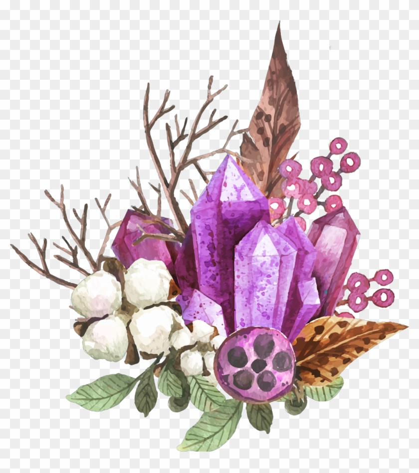 Crystal Clipart Boho - Illustration Of Crystal Gems With Feathers And Twigs #1361601