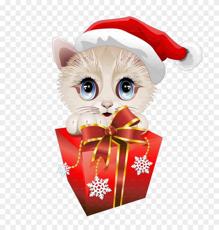 Kitten Clipart Christmas Santa - Kitten Christmas Santa With Big Red Gift Magnets #1361699