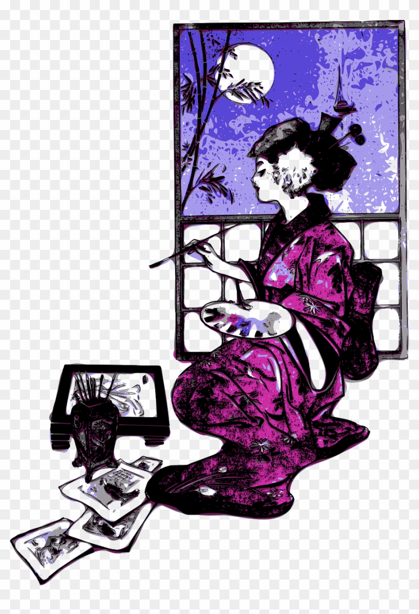 Geisha Japanese Art Painting - Geisha Art Png #1361777