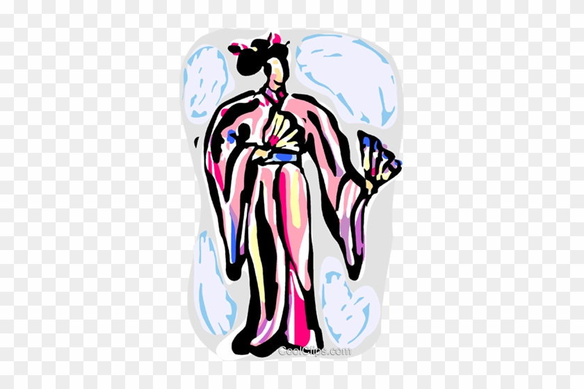 Geisha Girl With Hand Fan Royalty Free Vector Clip - Illustration #1361778