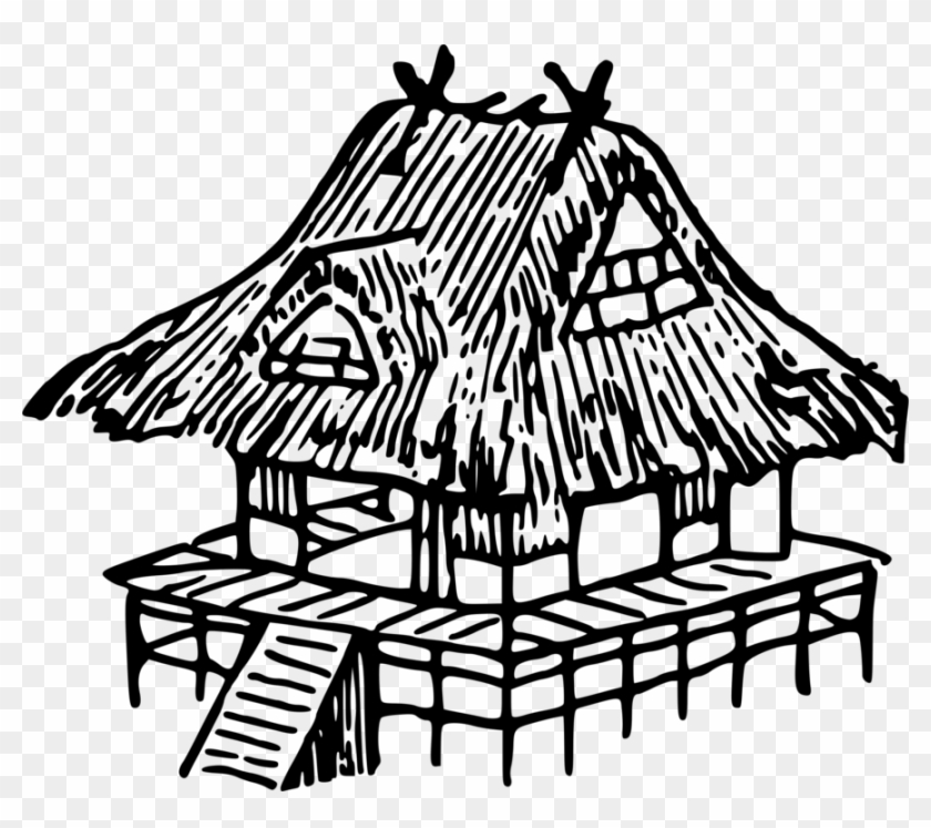 Drawing Japan Black And White Nipa Hut House - Hut Clip Art Black And White #1362352