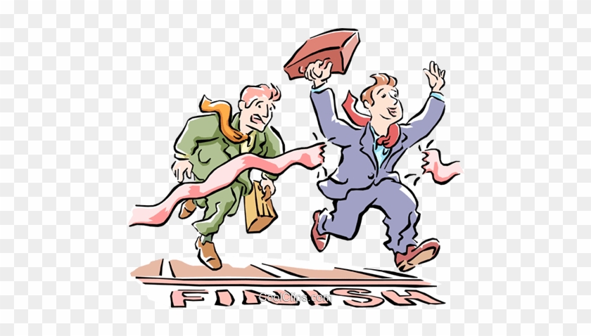 Businessmen Racing To The Finish Royalty Free Vector - Crossing The Finish Line Cartoon #1362595