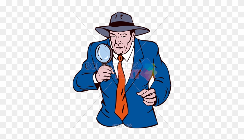 Stock Illustration Of Old Fashioned Cartoon Drawing - Detective Holding Magnifying Glass Circle Retro Card #211989