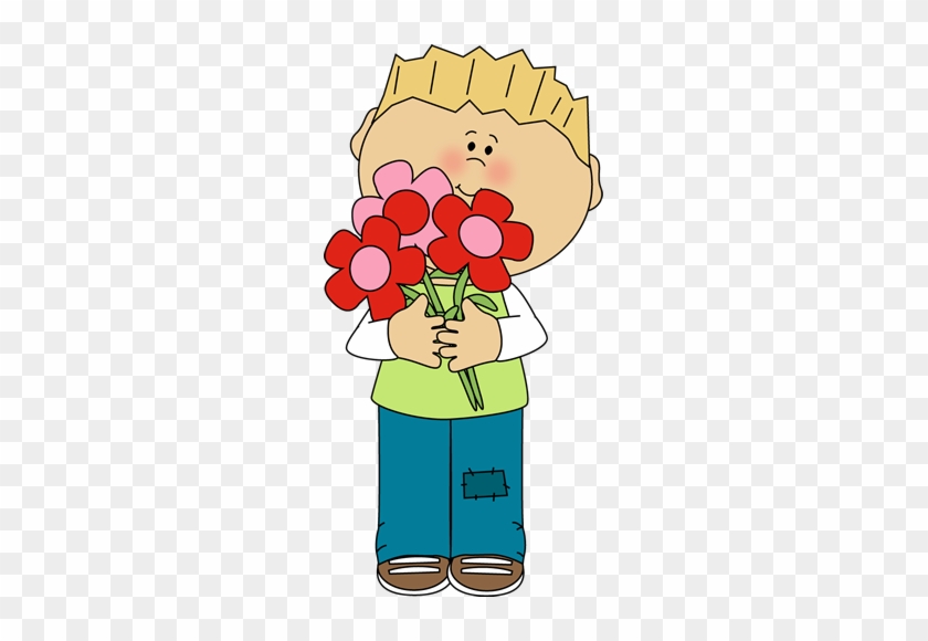 Boy With Valentine's Day Flowers - Boy With Flowers Clipart #213725