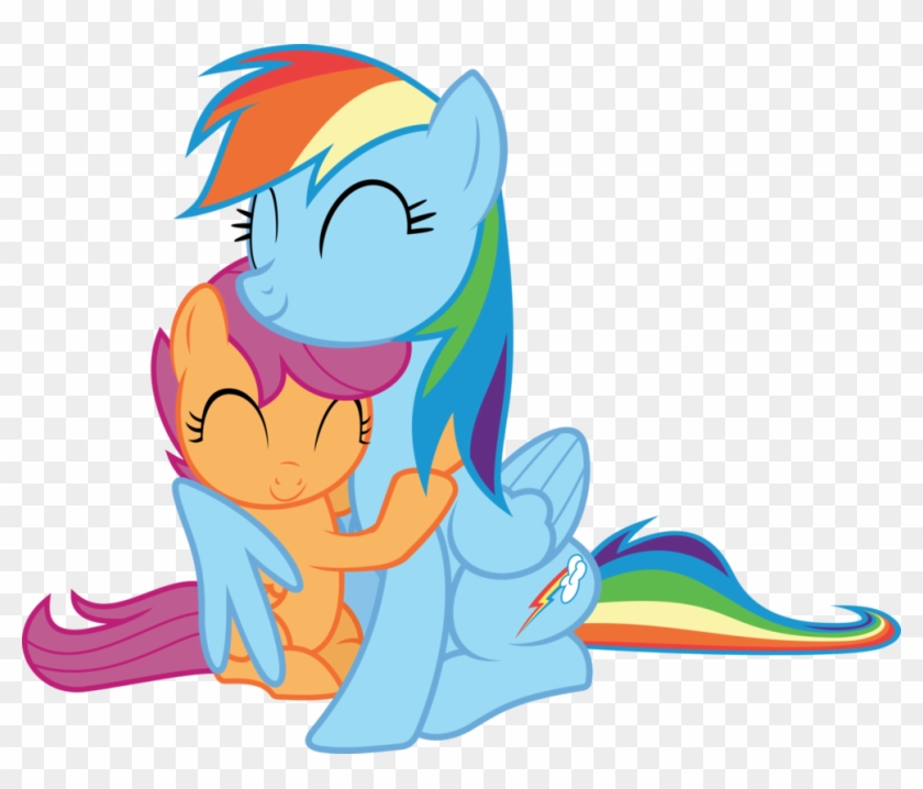 Rainbow Dash Scootaloo Hugging By Timelordomega - Rainbow Dash And Scootaloo Gif #214559