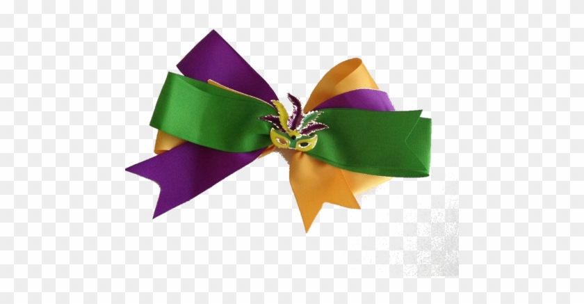 Mardi Gras Hair Bow With Mardi Gras Mask - Mardi Gras #214601