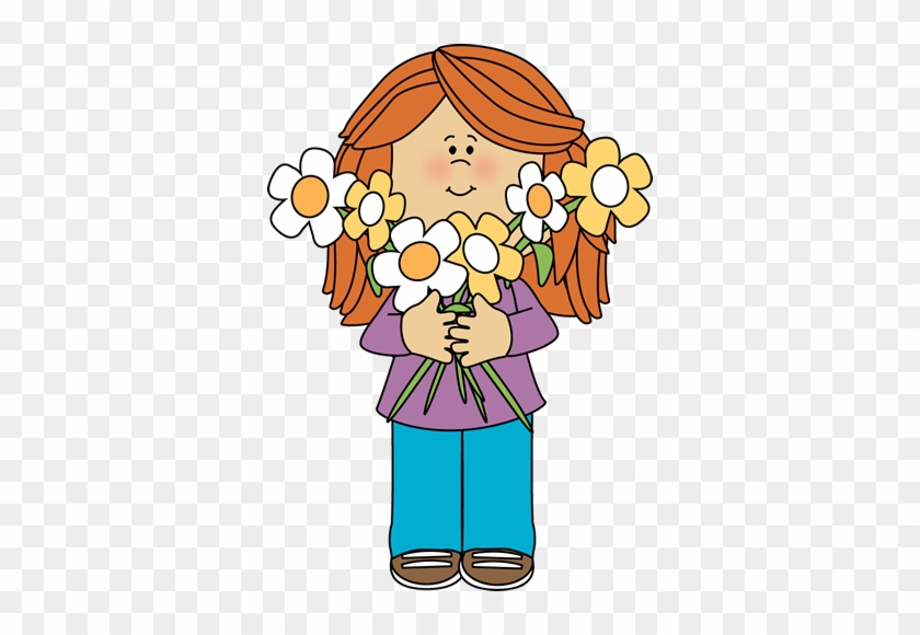 Girl With Flowers Clipart #214742