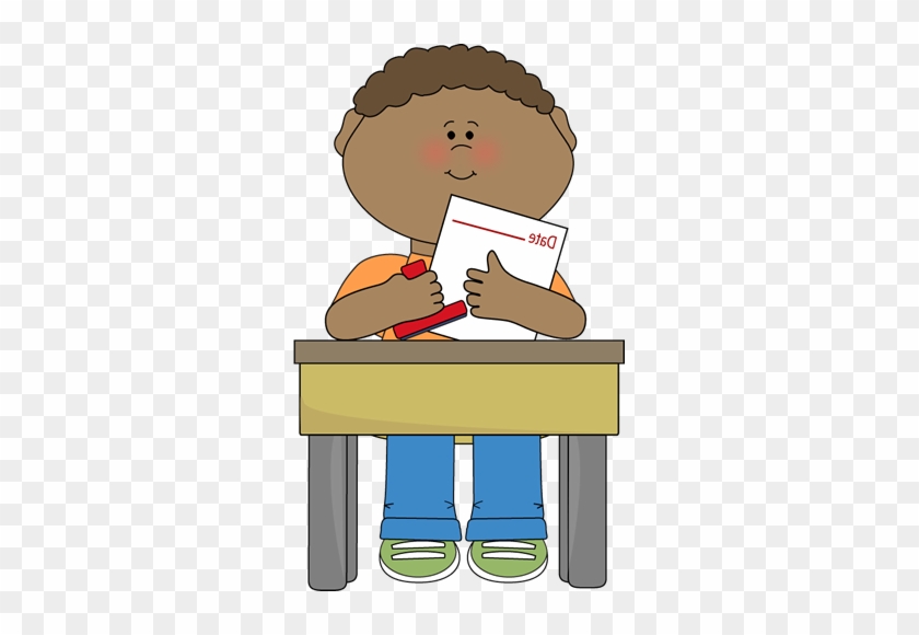 Date Stamper Classroom Job Clip Art - Boy Sitting In Desk Clipart #214928