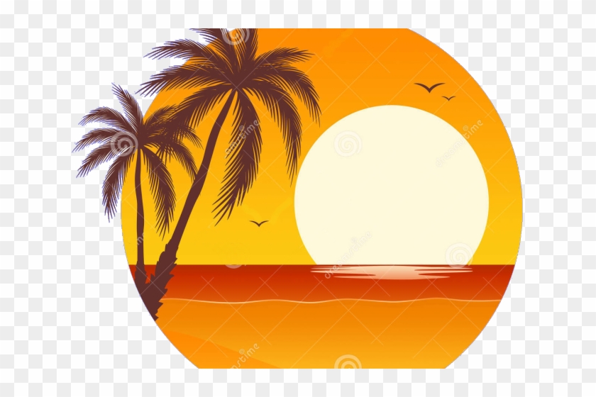Island Clipart Sun Set - Orange Palm Tree Clip Art #1362896
