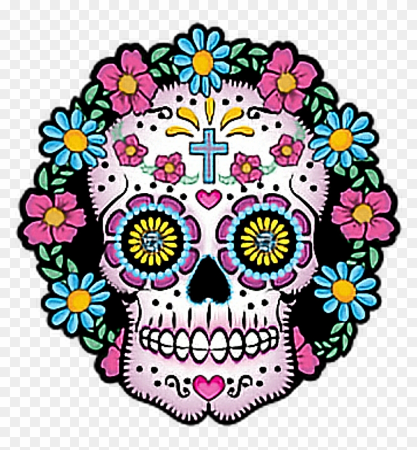Ebm66 Sugarskull Skull Flowers Wreath - Dia De Los Muertos Colorful Skulls #1363392