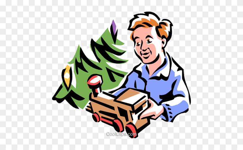 Boy At Christmas With New Toy Train Royalty Free Vector - Boy At Christmas With New Toy Train Royalty Free Vector #1363595