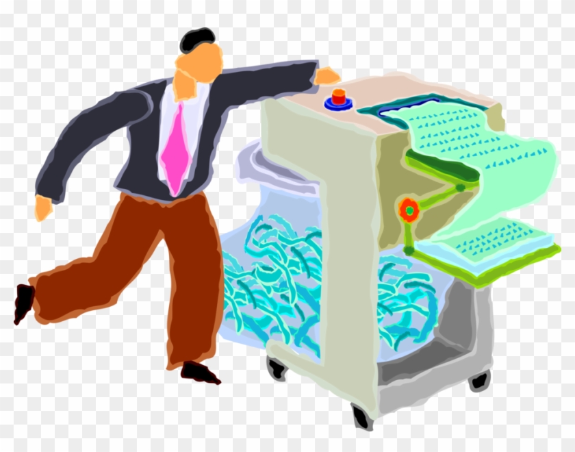 Vector Illustration Of Man Shreds Documents In Office - Clip Art #1363978