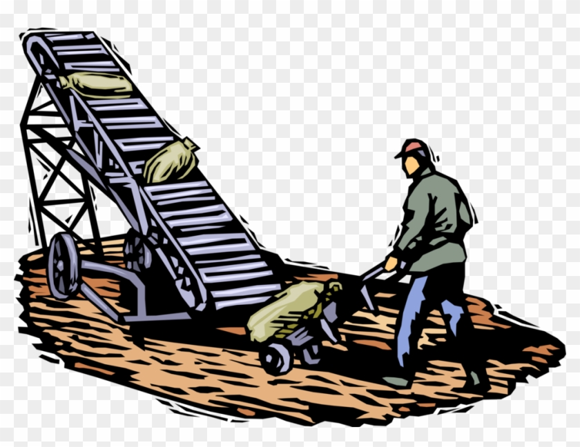 Vector Illustration Of Farm Worker With Wheelbarrow - Vector Illustration Of Farm Worker With Wheelbarrow #1364041