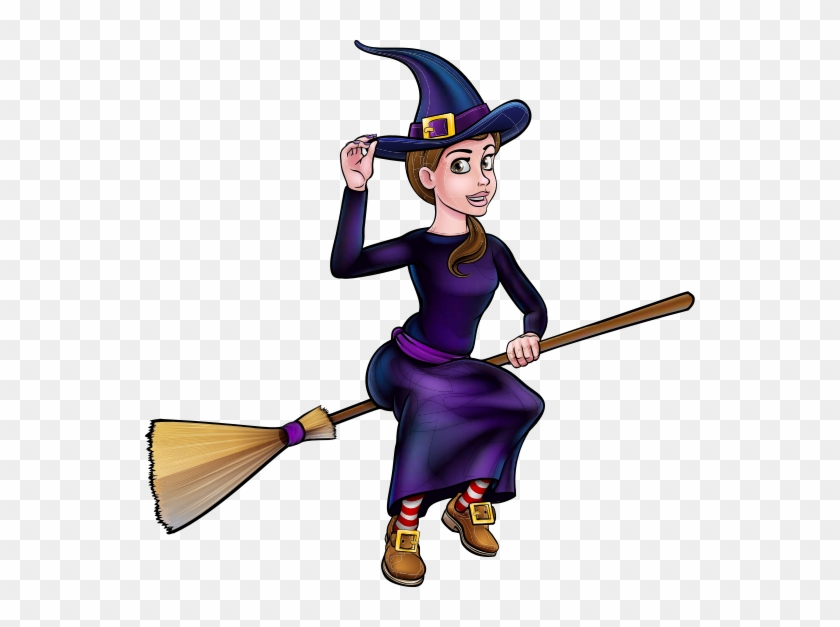 Witch Flying On Broomstick Halloween Character - Witch And Broomstick #1365422